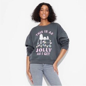Snoopy Grey cotton crewneck sweater with "This is as jolly as I get" Size L
